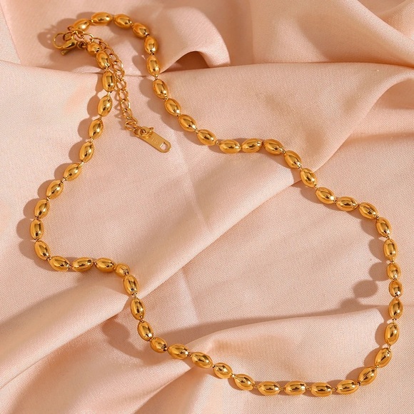 ◾️ 18K Gold Plated Oval Beaded Necklace Choker - Picture 2 of 7